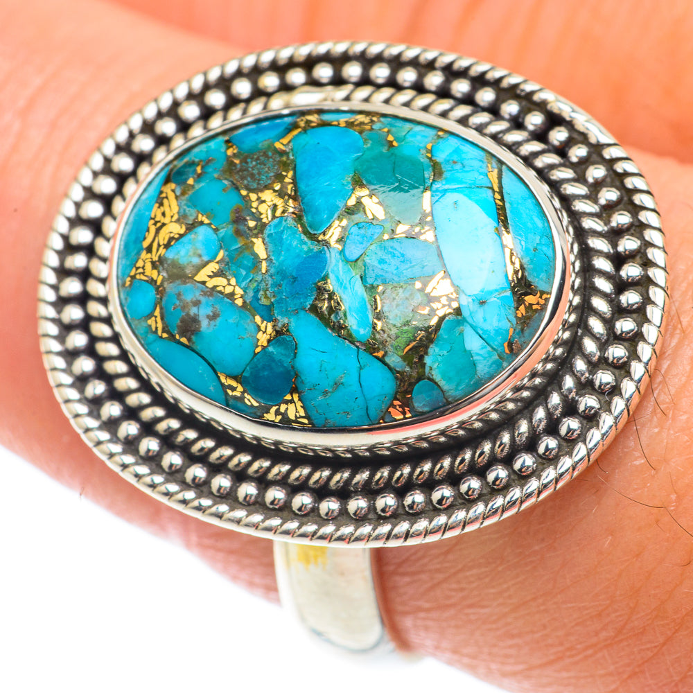 Blue Copper Composite Turquoise Rings handcrafted by Ana Silver Co - RING65260