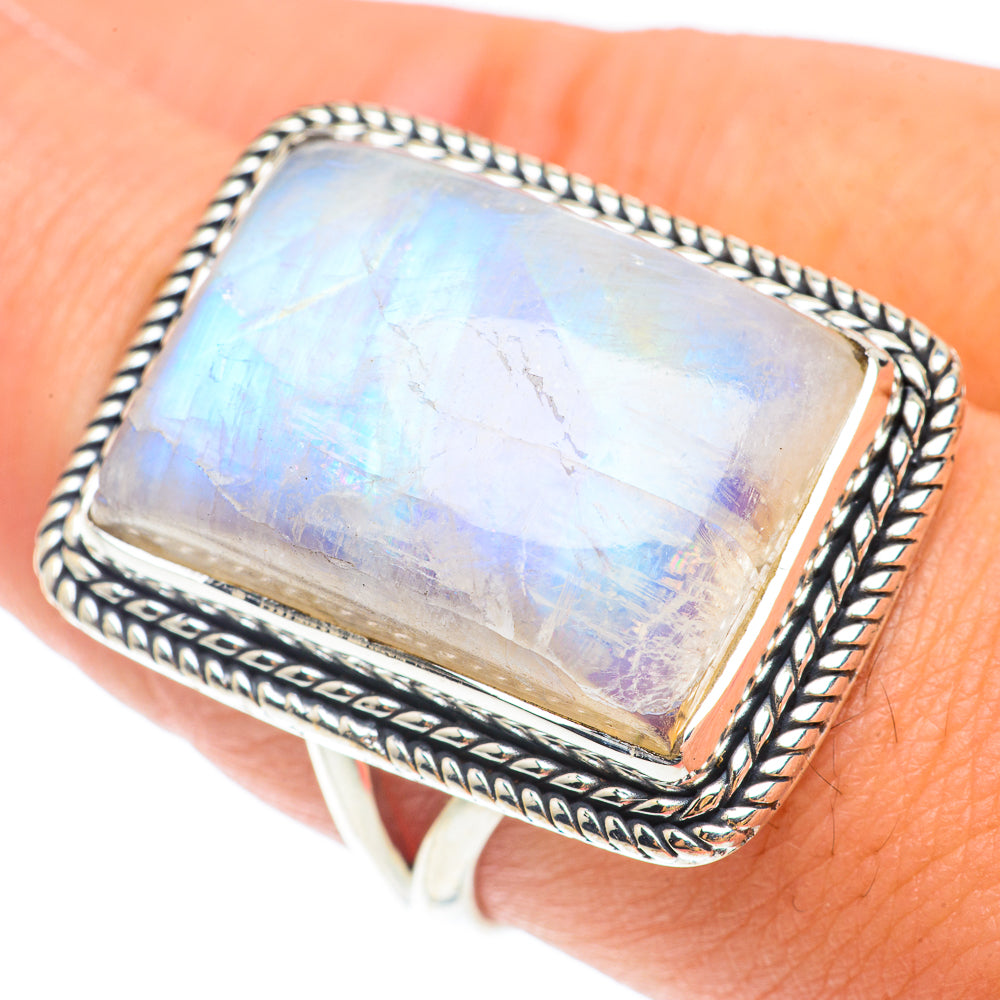 Rainbow Moonstone Rings handcrafted by Ana Silver Co - RING65644