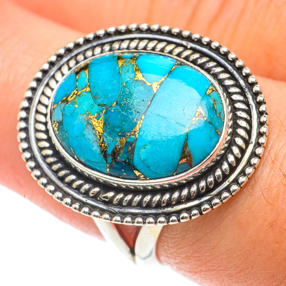Blue Copper Composite Turquoise Rings handcrafted by Ana Silver Co - RING65954