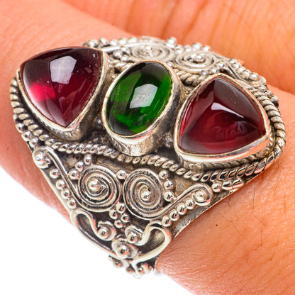 Green Tourmaline, Garnet Rings handcrafted by Ana Silver Co - RING66396
