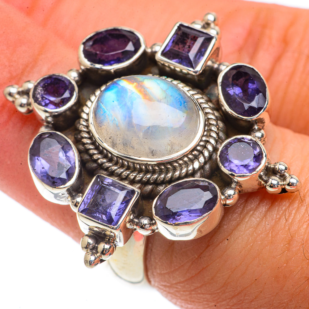 Rainbow Moonstone, Tanzanite Rings handcrafted by Ana Silver Co - RING66425