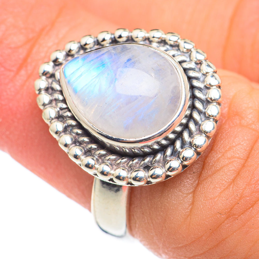 Rainbow Moonstone Rings handcrafted by Ana Silver Co - RING67024