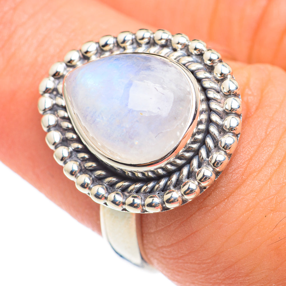 Rainbow Moonstone Rings handcrafted by Ana Silver Co - RING67061