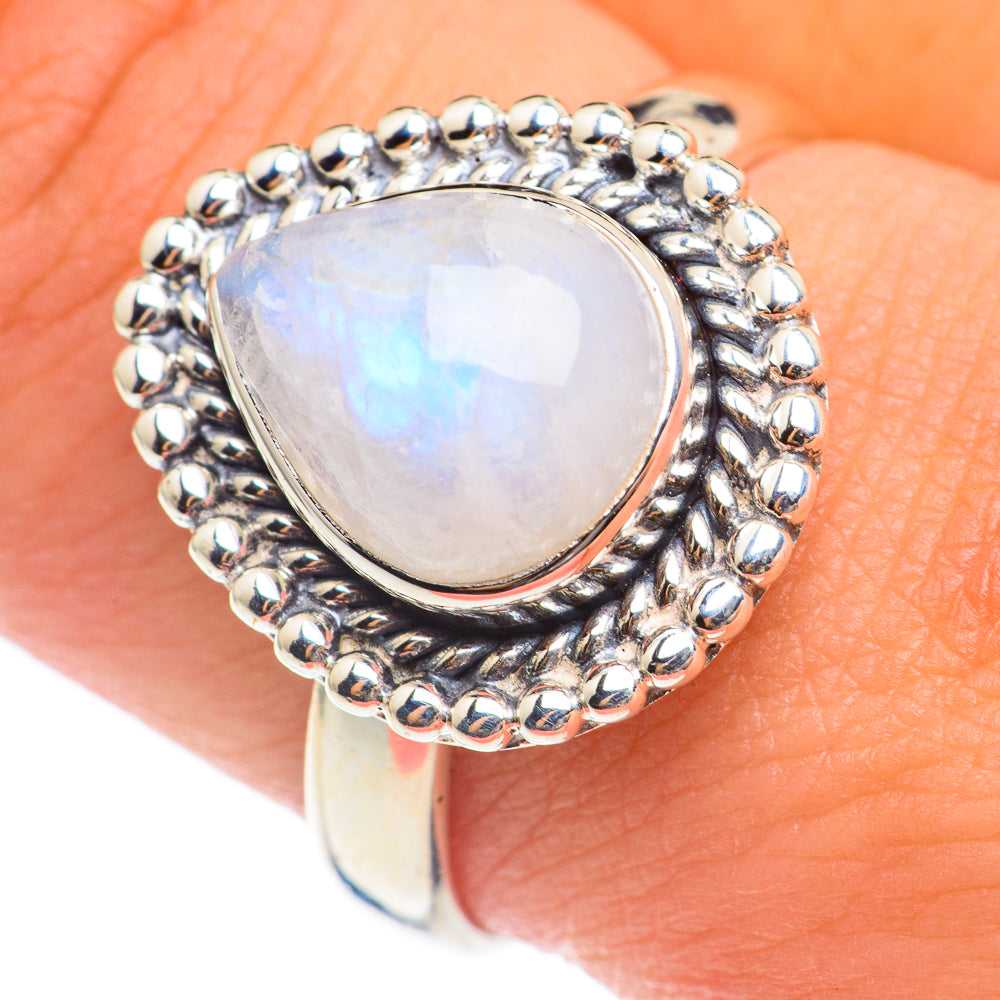 Rainbow Moonstone Rings handcrafted by Ana Silver Co - RING67080