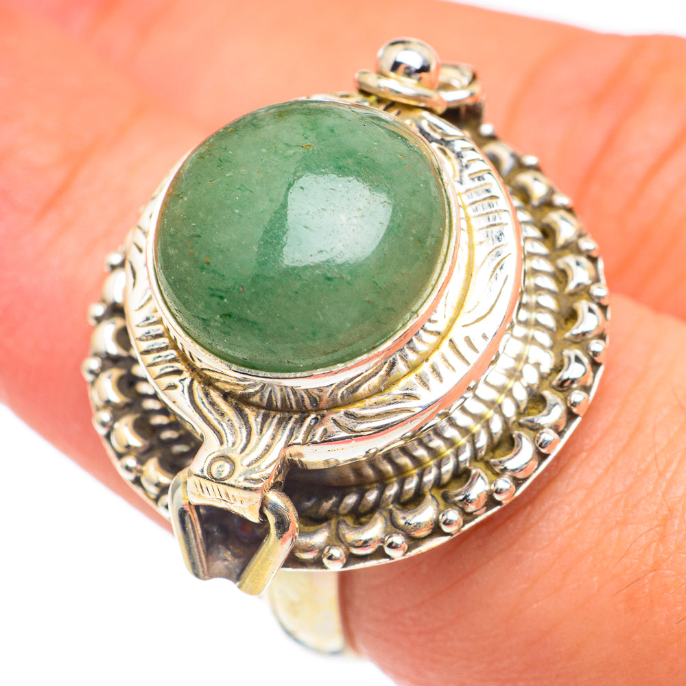 Large green aventurine ring, oval stone set in ornate 925 sterling silver