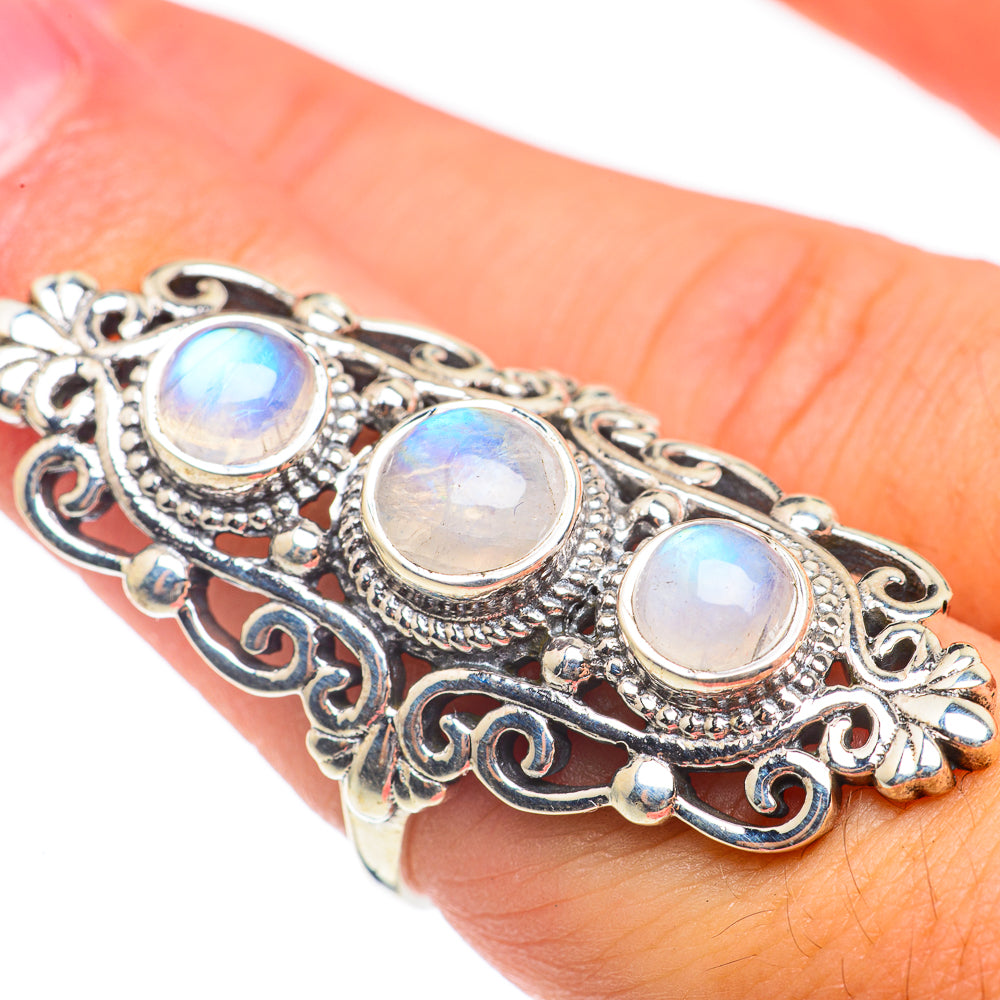 Rainbow Moonstone Rings handcrafted by Ana Silver Co - RING67132