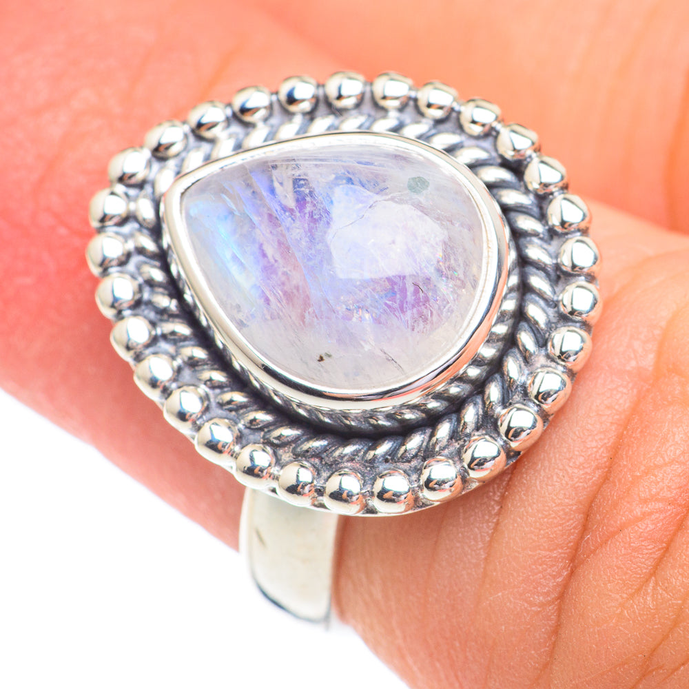 Rainbow Moonstone Rings handcrafted by Ana Silver Co - RING67217