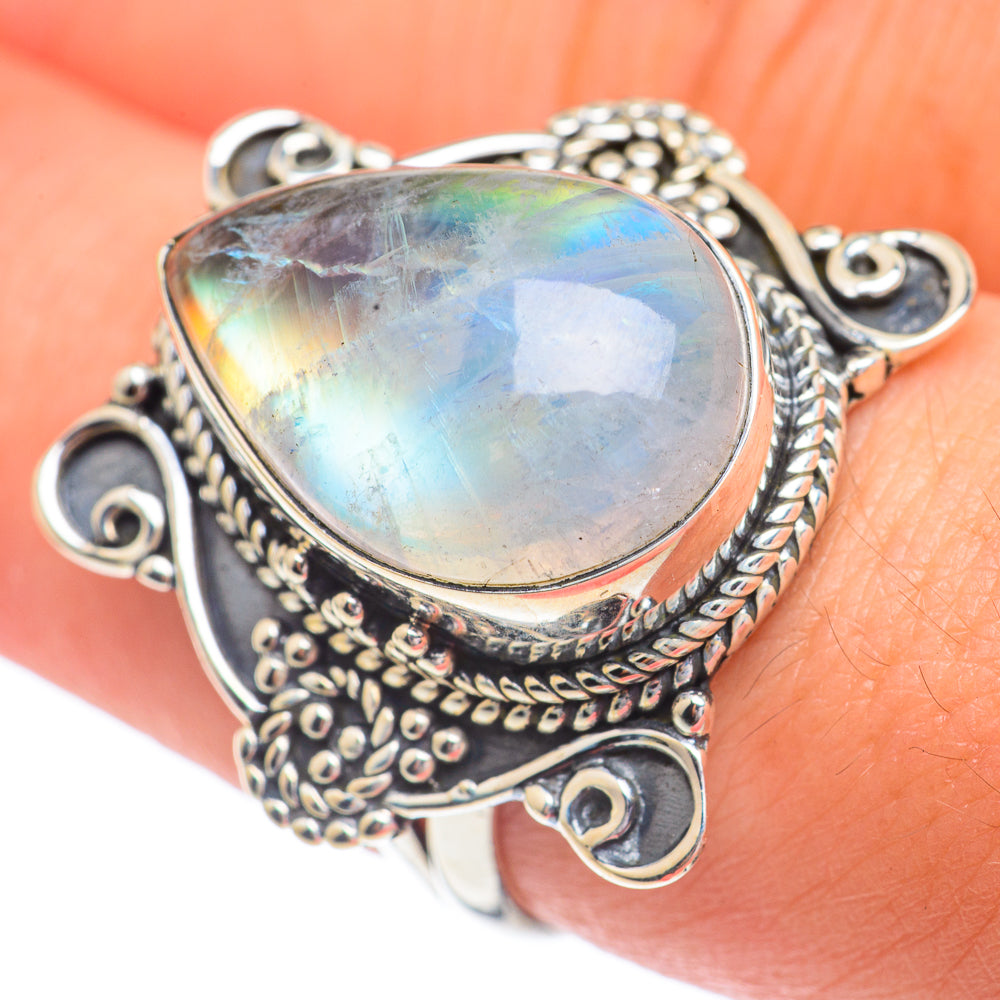 Rainbow Moonstone Rings handcrafted by Ana Silver Co - RING67248