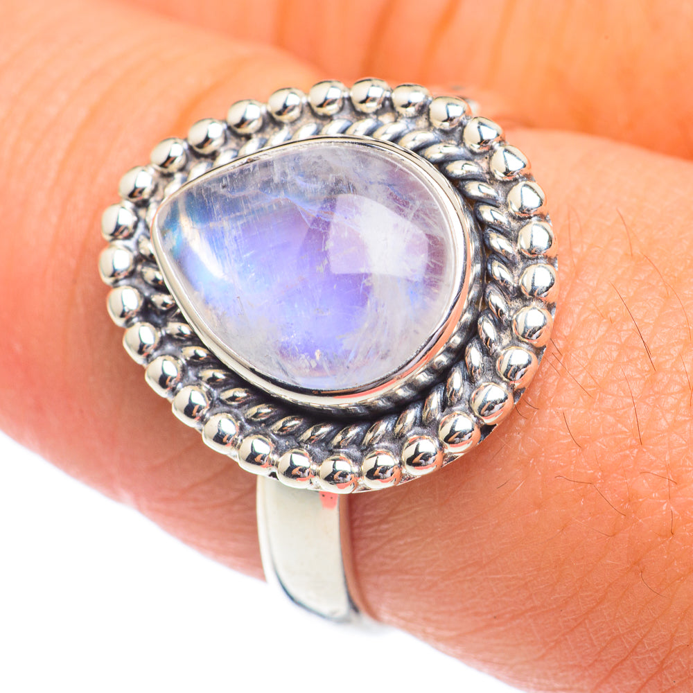 Rainbow Moonstone Rings handcrafted by Ana Silver Co - RING67317