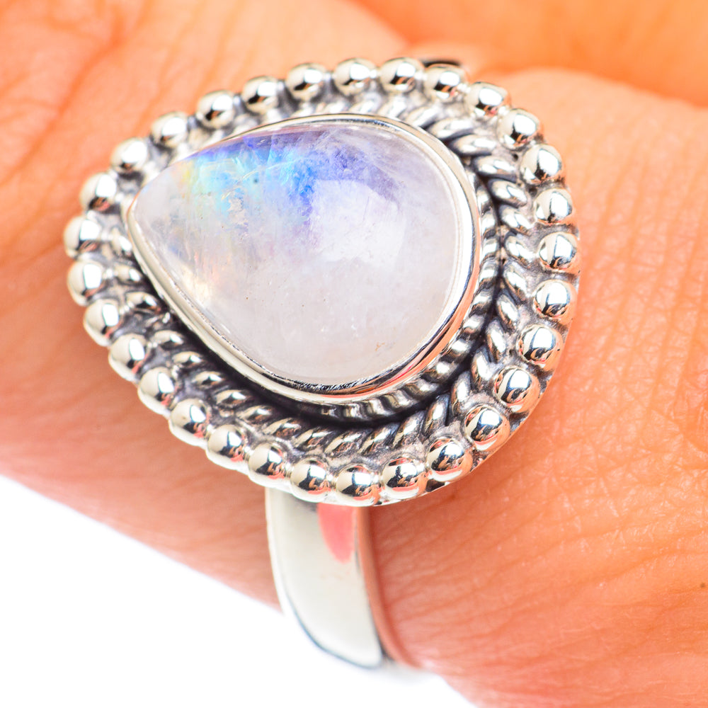 Rainbow Moonstone Rings handcrafted by Ana Silver Co - RING67516