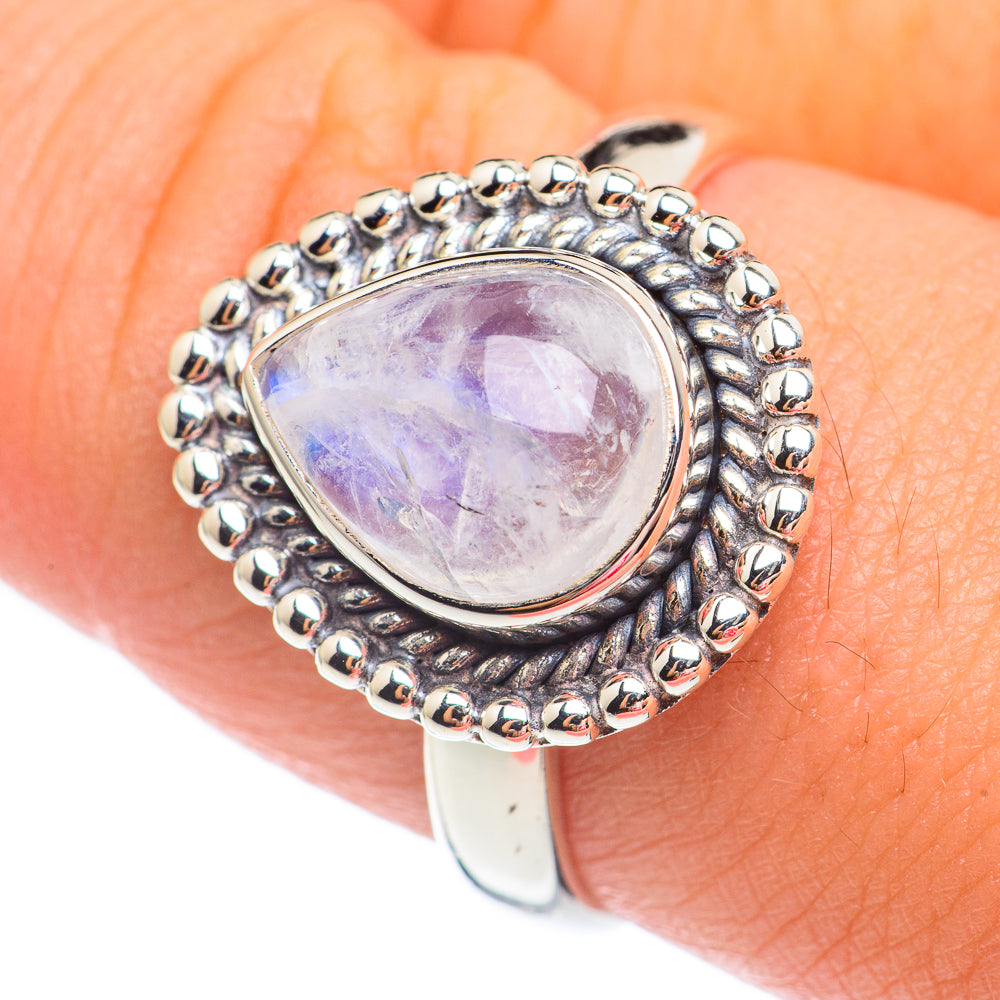 Rainbow Moonstone Rings handcrafted by Ana Silver Co - RING67543