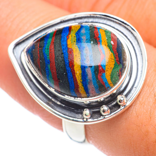 Rainbow Calsilica Rings handcrafted by Ana Silver Co - RING67795