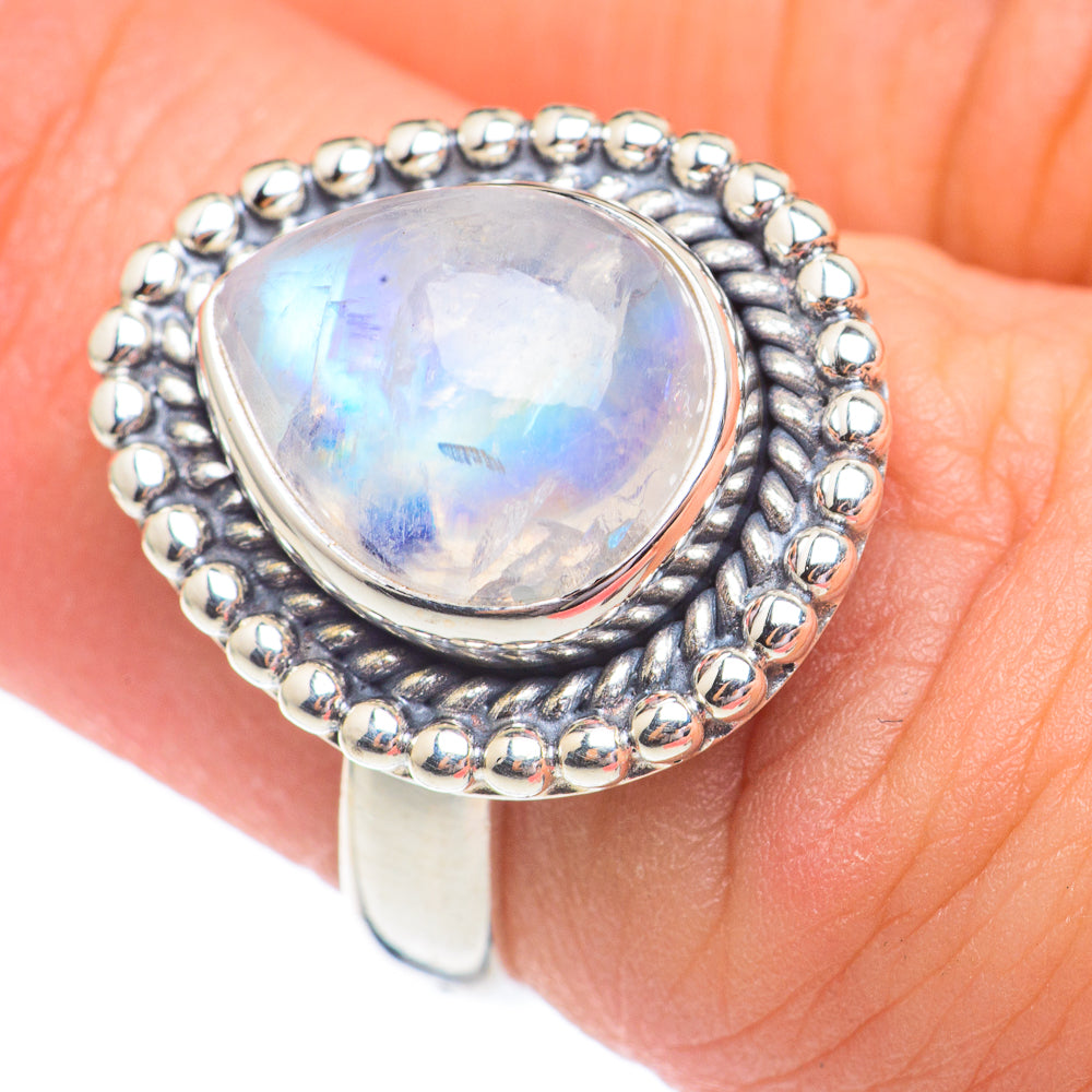 Rainbow Moonstone Rings handcrafted by Ana Silver Co - RING67829