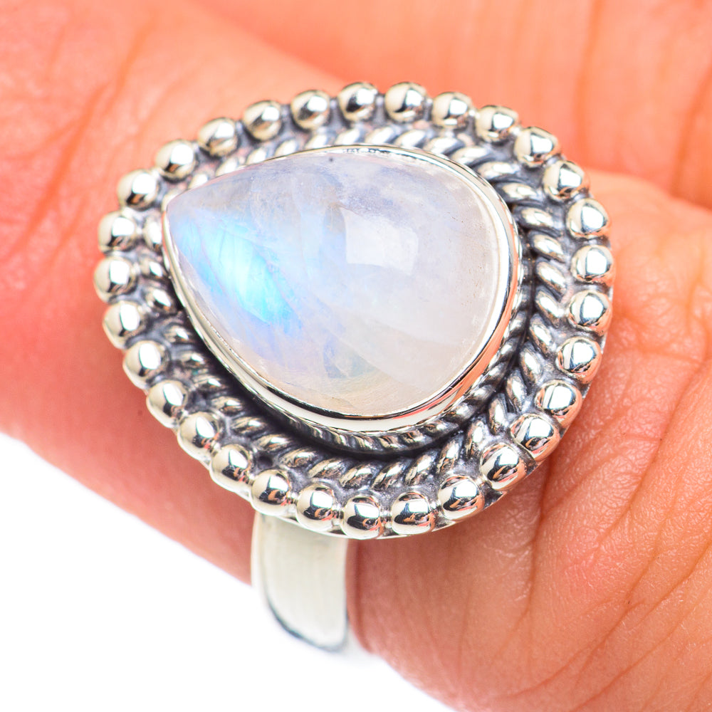 Rainbow Moonstone Rings handcrafted by Ana Silver Co - RING67925