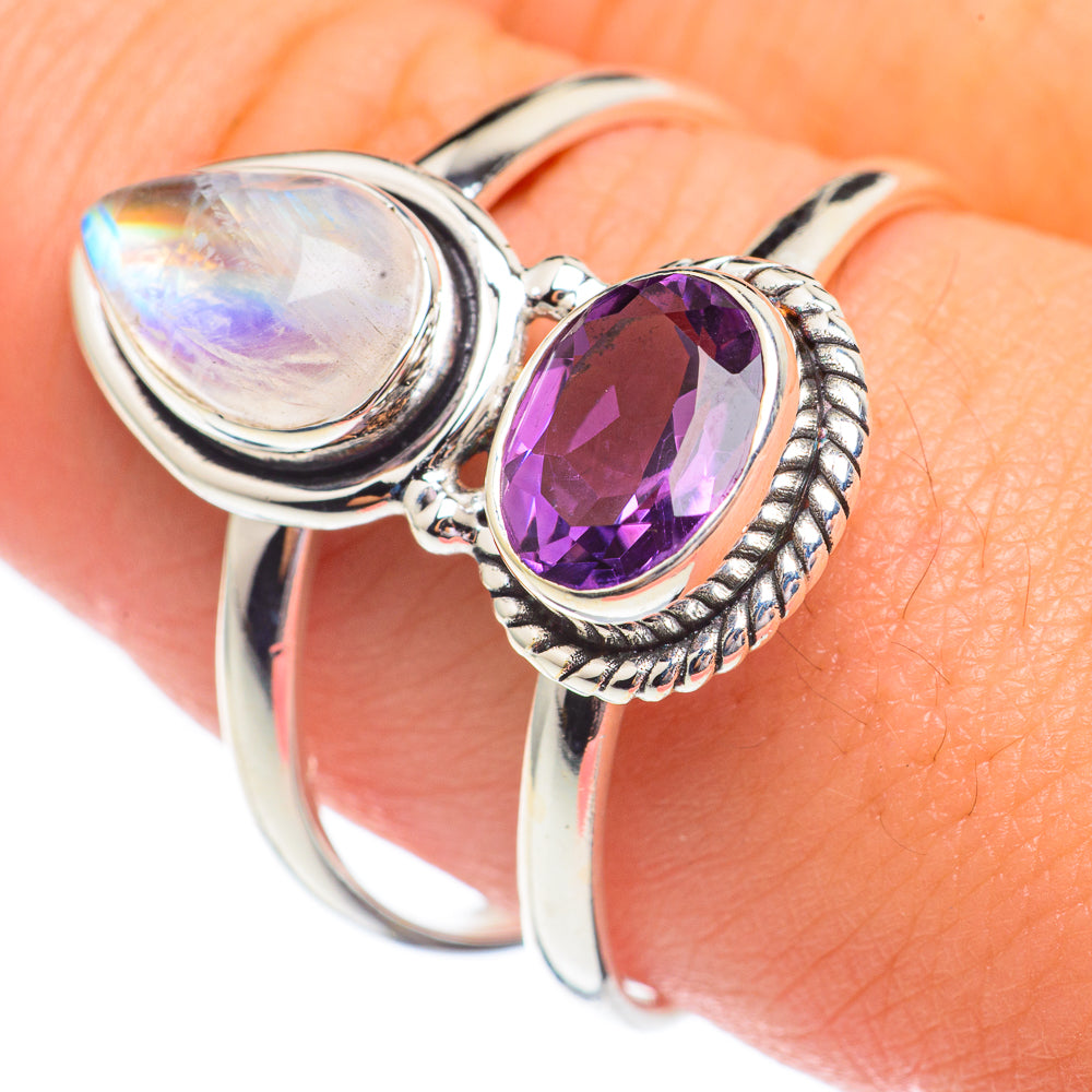 Rainbow Moonstone Rings handcrafted by Ana Silver Co - RING67950