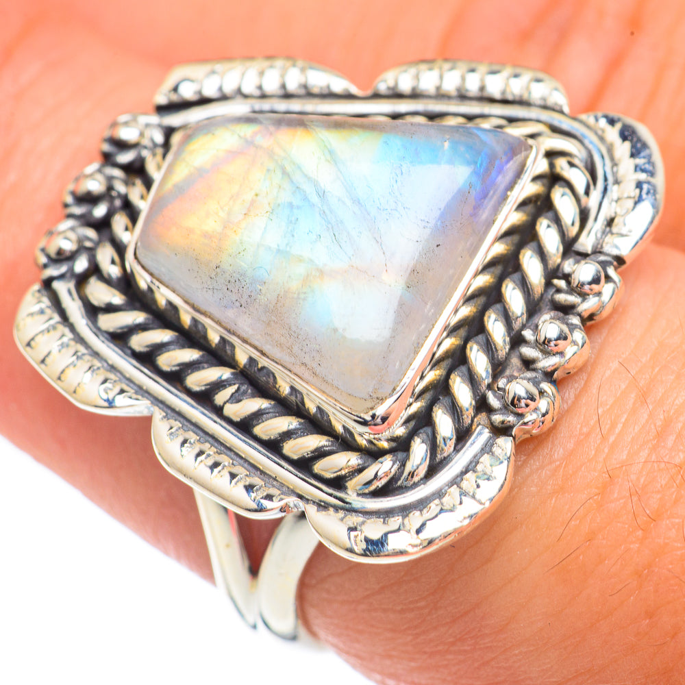 Rainbow Moonstone Rings handcrafted by Ana Silver Co - RING67985