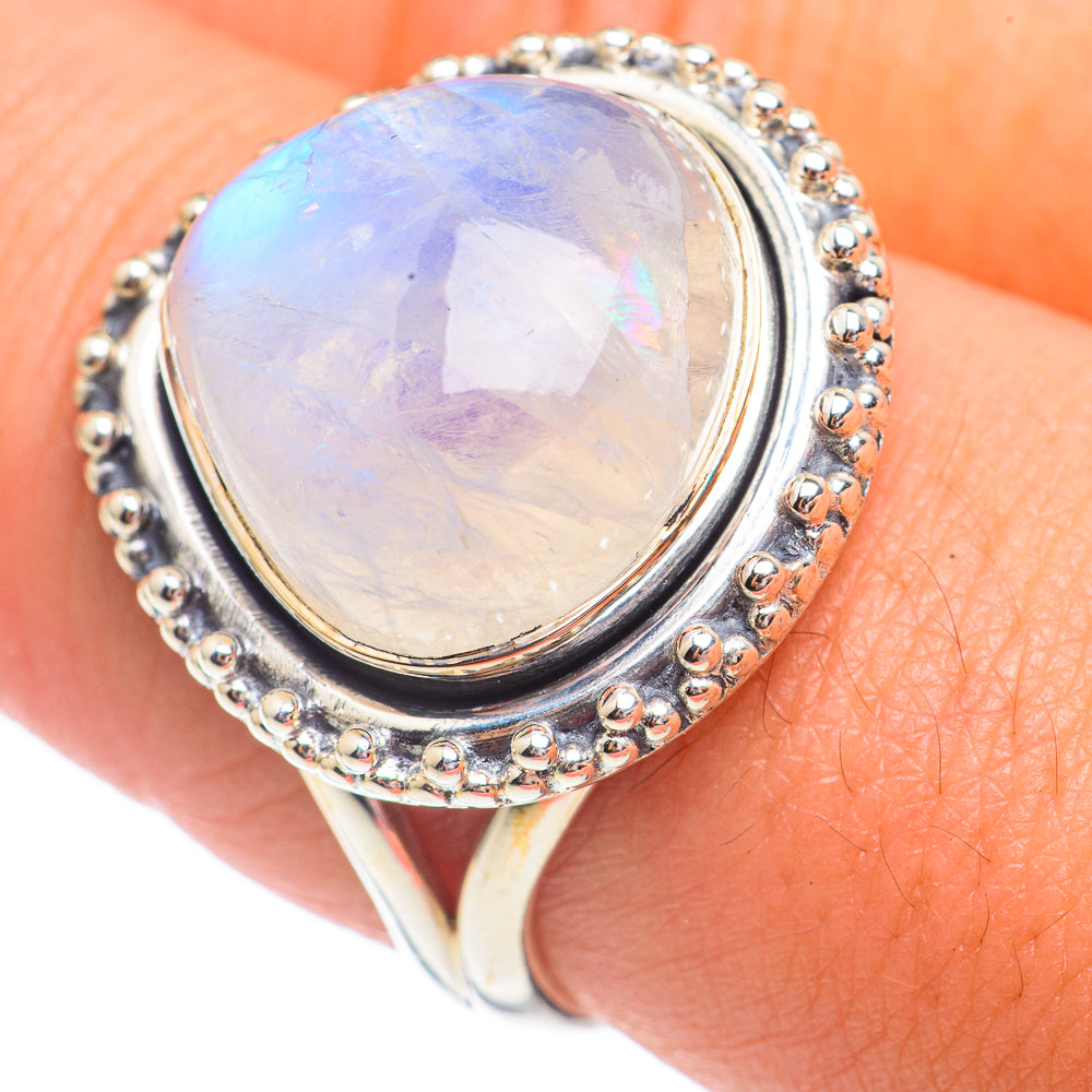 Rainbow Moonstone Rings handcrafted by Ana Silver Co - RING68007