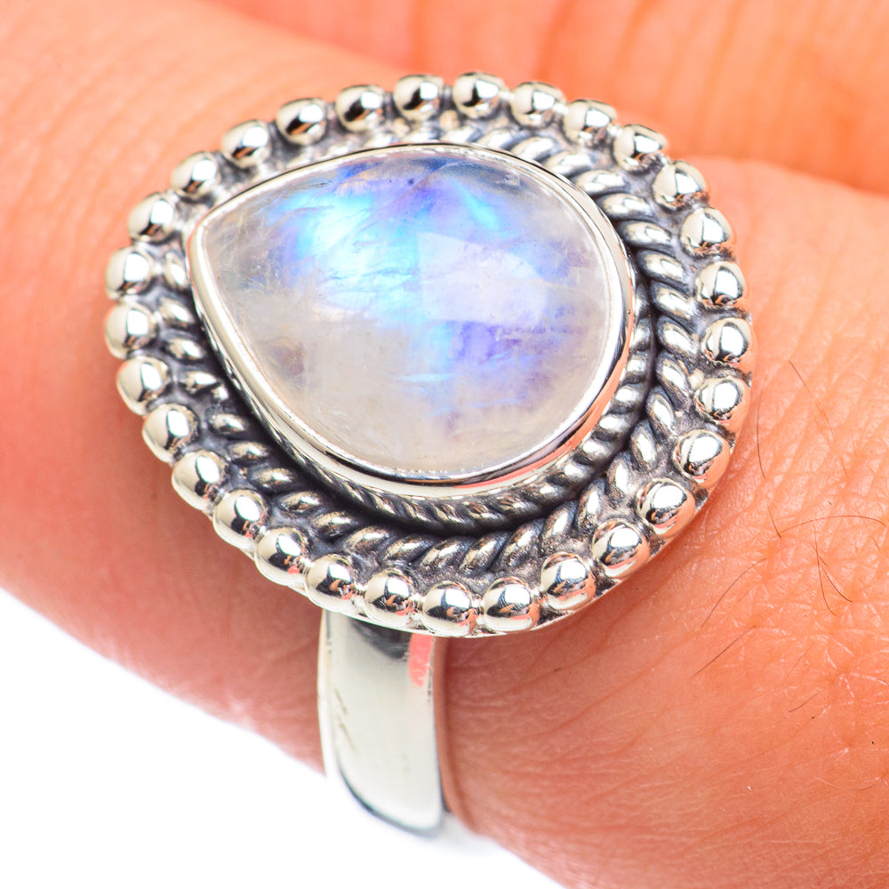 Rainbow Moonstone Rings handcrafted by Ana Silver Co - RING68010