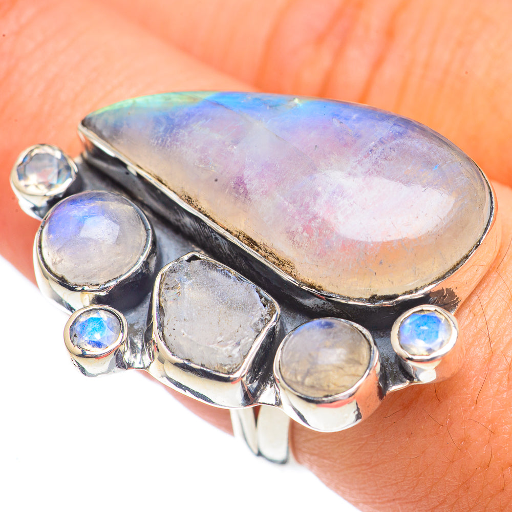 Rainbow Moonstone Rings handcrafted by Ana Silver Co - RING68044