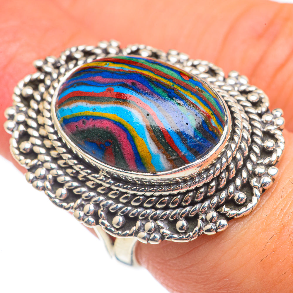 Rainbow Calsilica Rings handcrafted by Ana Silver Co - RING68075