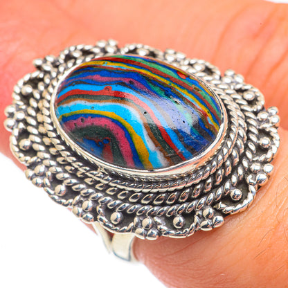 Rainbow Calsilica Rings handcrafted by Ana Silver Co - RING68075