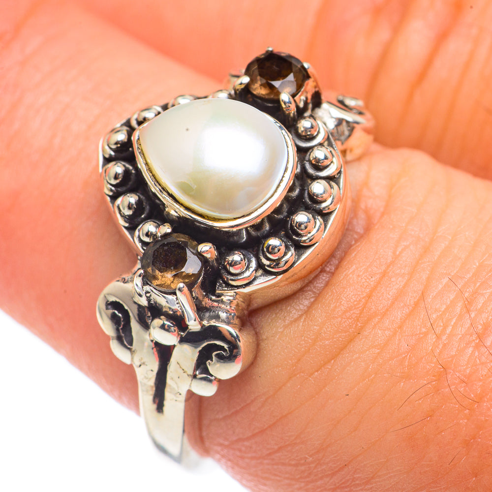 Cultured Pearl, Smoky Quartz Rings handcrafted by Ana Silver Co - RING68104