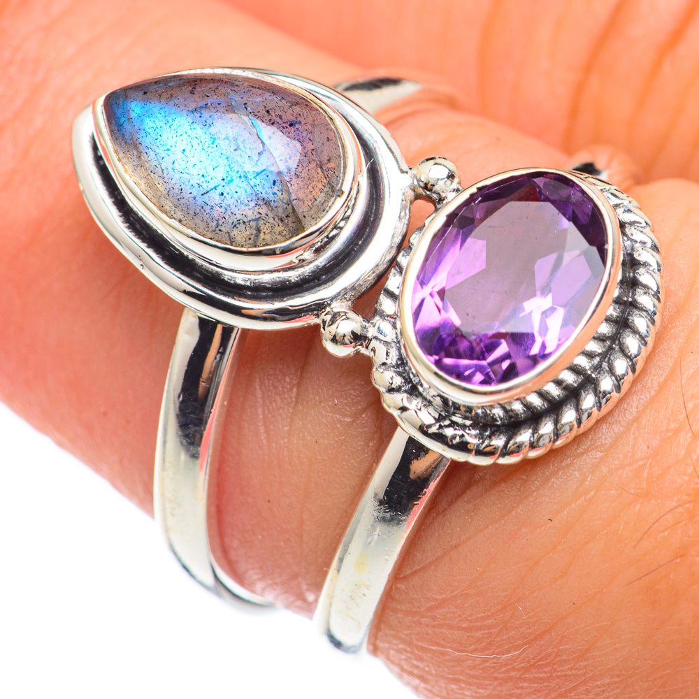Labradorite, Amethyst Rings handcrafted by Ana Silver Co - RING68140