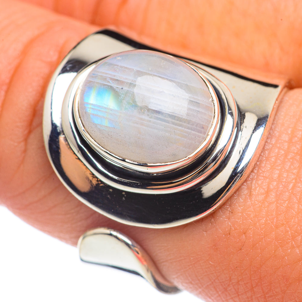 Rainbow Moonstone Rings handcrafted by Ana Silver Co - RING68169