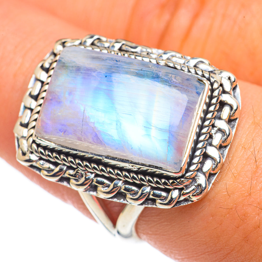 Rainbow Moonstone Rings handcrafted by Ana Silver Co - RING68170