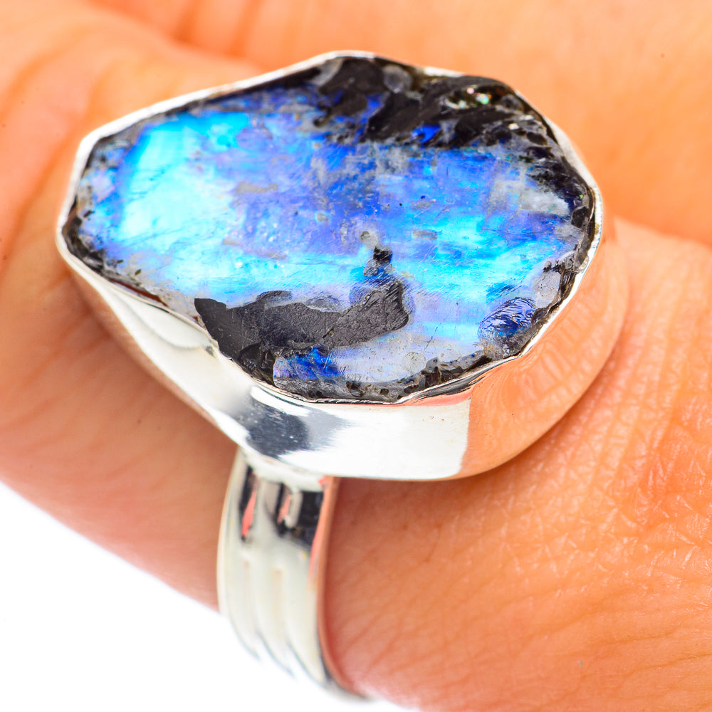 Rainbow Moonstone Rings handcrafted by Ana Silver Co - RING68204