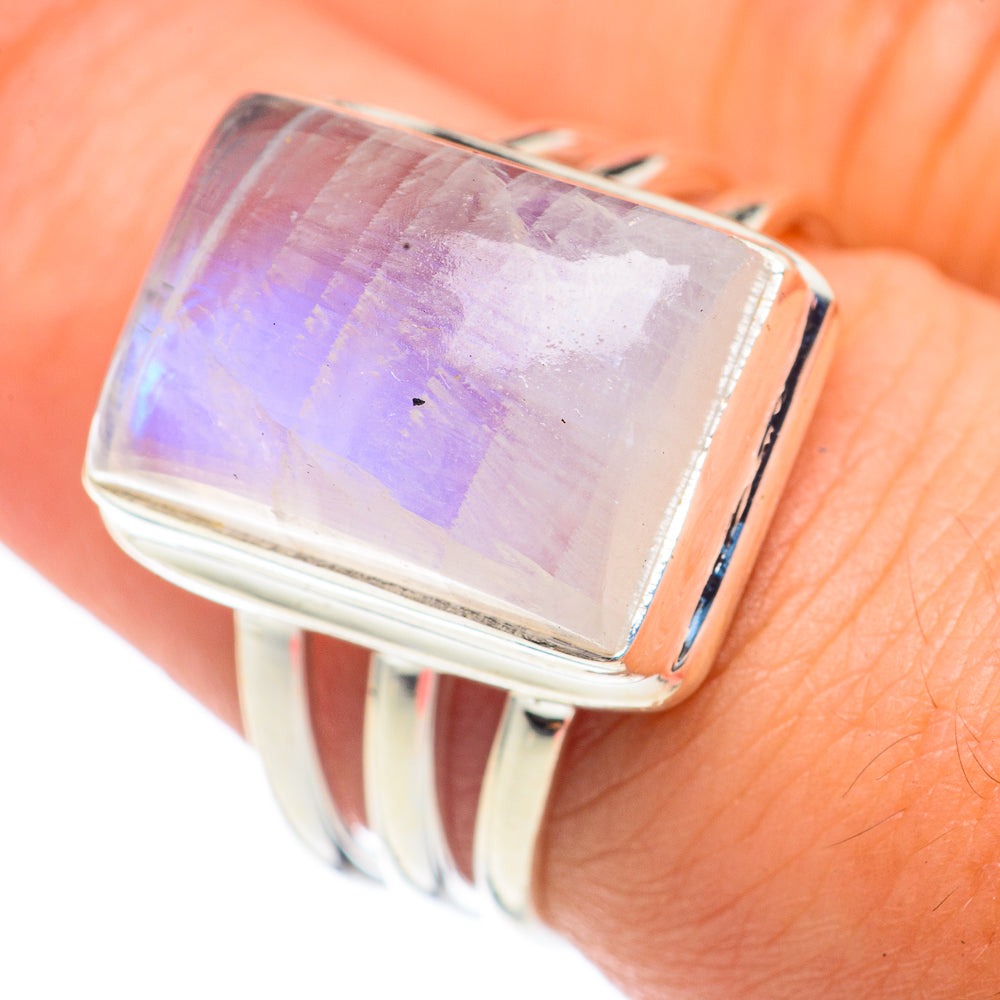 Rainbow Moonstone Rings handcrafted by Ana Silver Co - RING68227