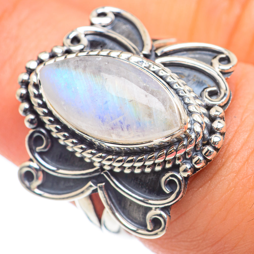 Rainbow Moonstone Rings handcrafted by Ana Silver Co - RING68228