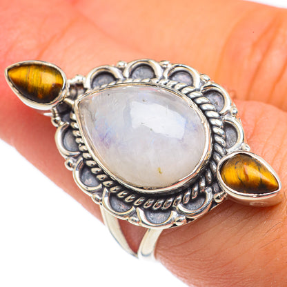Rainbow Moonstone, Tiger Eye Rings handcrafted by Ana Silver Co - RING68250