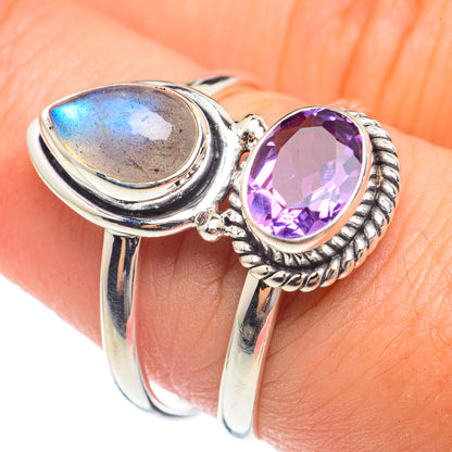 Labradorite, Amethyst Rings handcrafted by Ana Silver Co - RING68253