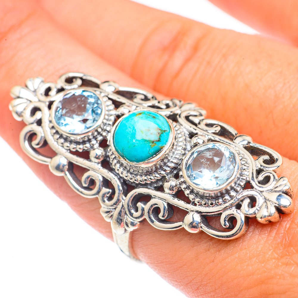 Arizona Turquoise, Blue Topaz Rings handcrafted by Ana Silver Co - RING68284