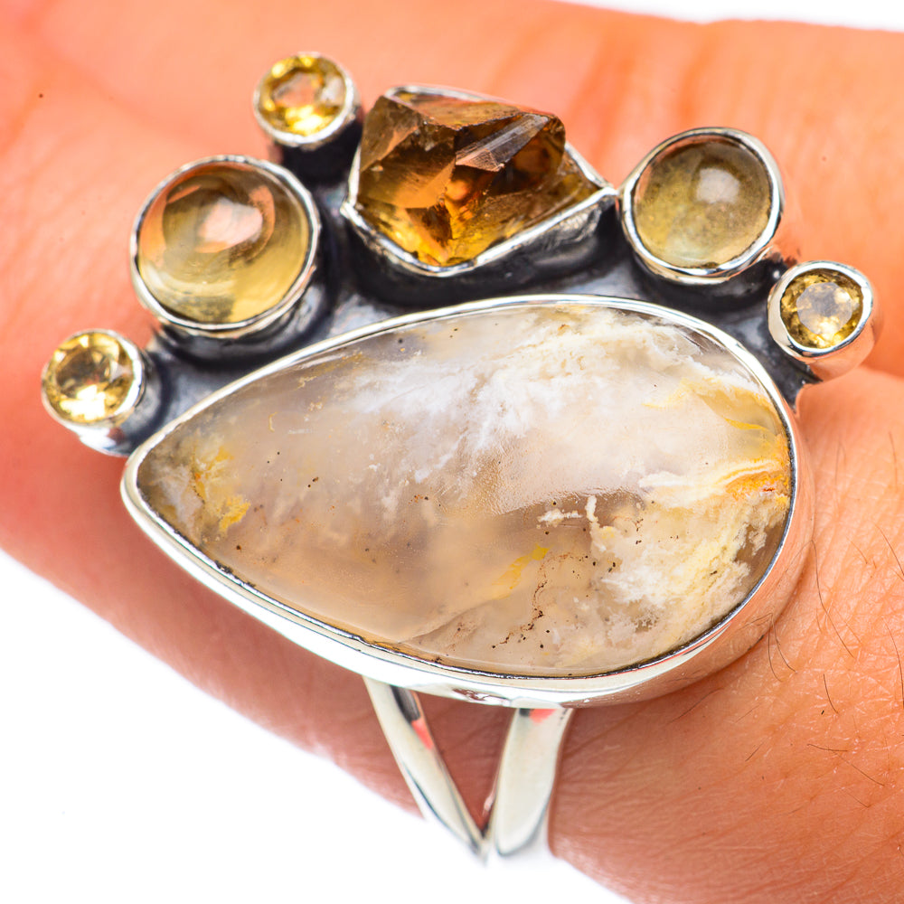 Plume Agate, Citrine Rings handcrafted by Ana Silver Co - RING68295