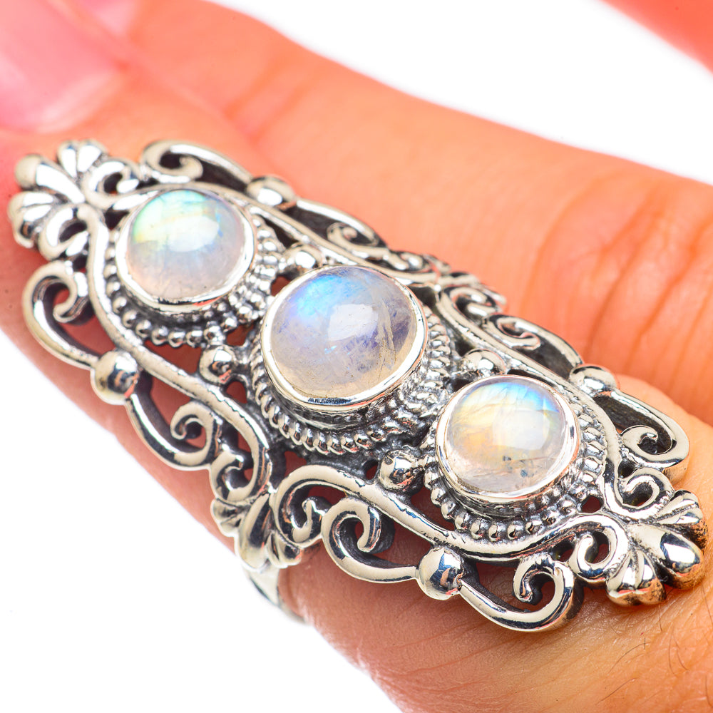 Rainbow Moonstone Rings handcrafted by Ana Silver Co - RING68308