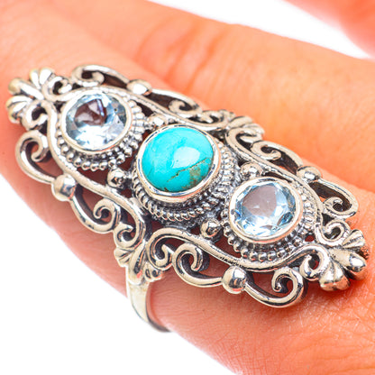 Arizona Turquoise, Blue Topaz Rings handcrafted by Ana Silver Co - RING68316