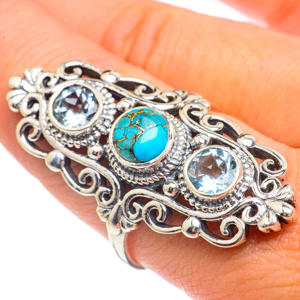 Blue Copper Composite Turquoise, Blue Topaz Rings handcrafted by Ana Silver Co - RING68323