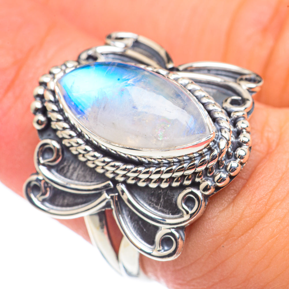 Rainbow Moonstone Rings handcrafted by Ana Silver Co - RING68403