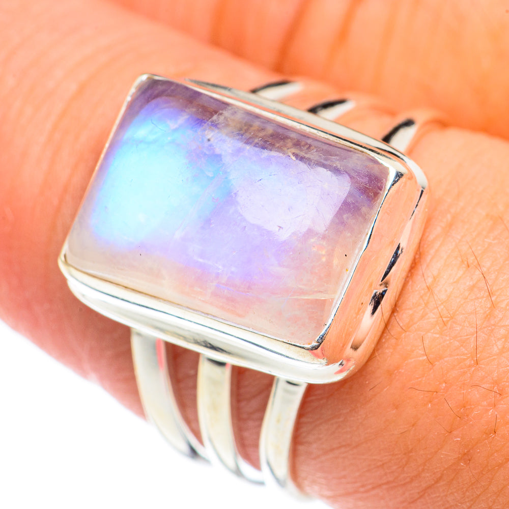 Rainbow Moonstone Rings handcrafted by Ana Silver Co - RING68404