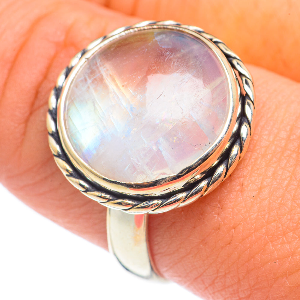 Rainbow Moonstone Rings handcrafted by Ana Silver Co - RING68436