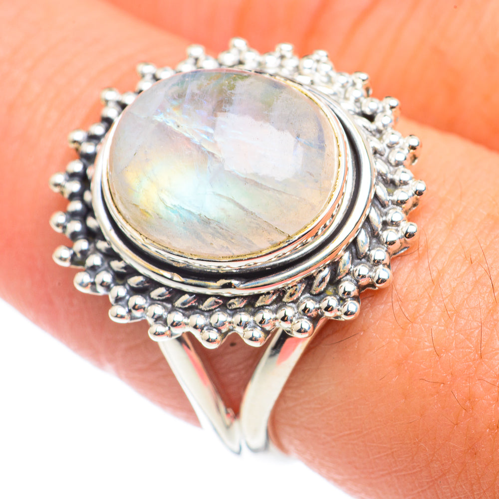 Rainbow Moonstone Rings handcrafted by Ana Silver Co - RING68467