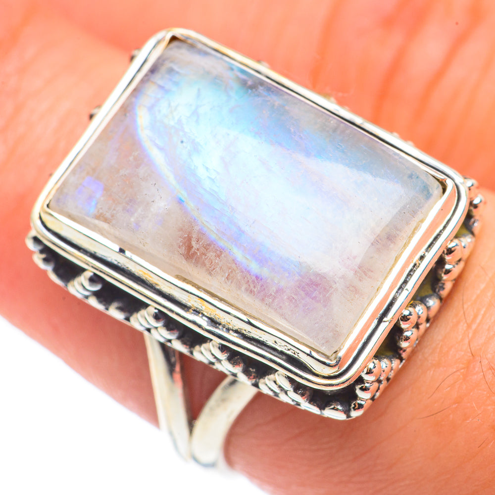 Rainbow Moonstone Rings handcrafted by Ana Silver Co - RING68499