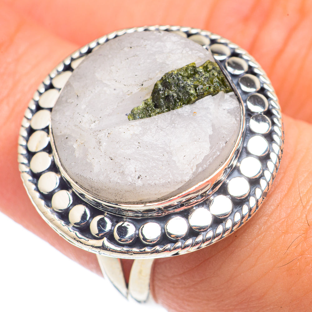 Green Tourmaline In Quartz Rings handcrafted by Ana Silver Co - RING68586