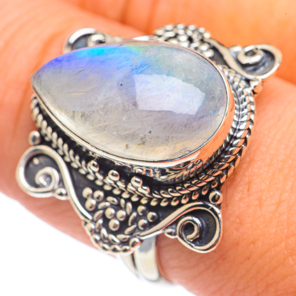 Rainbow Moonstone Rings handcrafted by Ana Silver Co - RING68614
