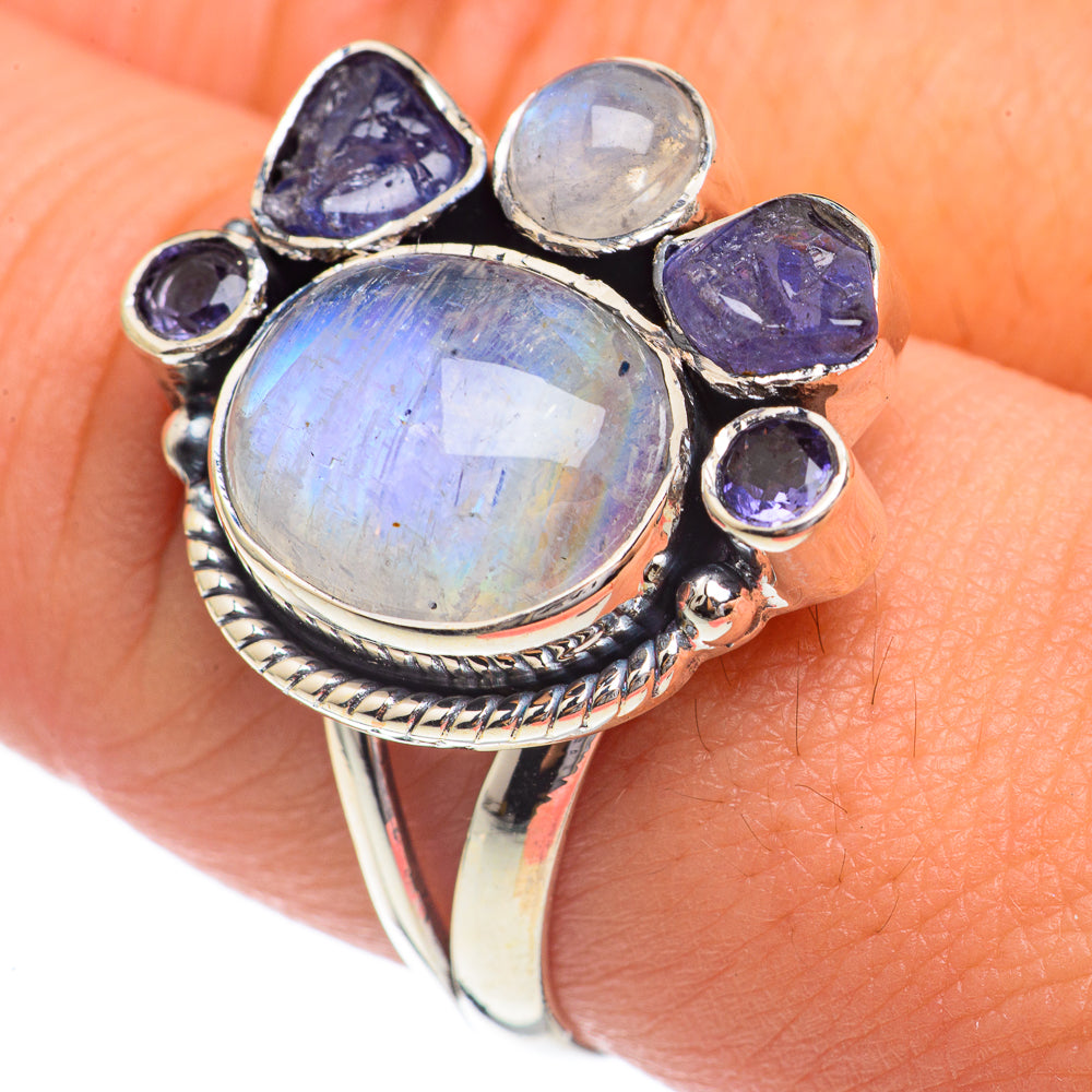 Rainbow Moonstone Rings handcrafted by Ana Silver Co - RING68732