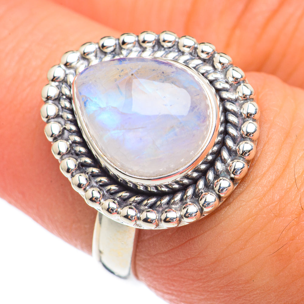 Rainbow Moonstone Rings handcrafted by Ana Silver Co - RING68741