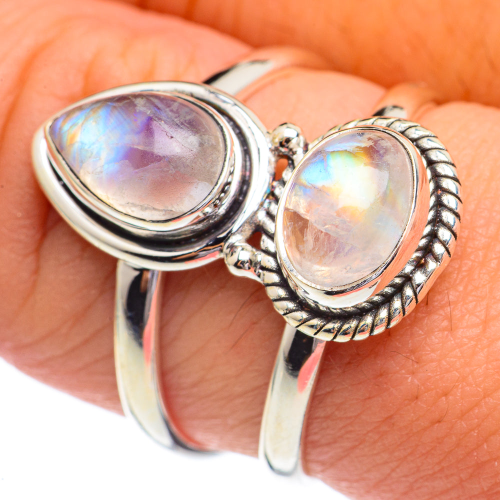 Rainbow Moonstone Rings handcrafted by Ana Silver Co - RING68742