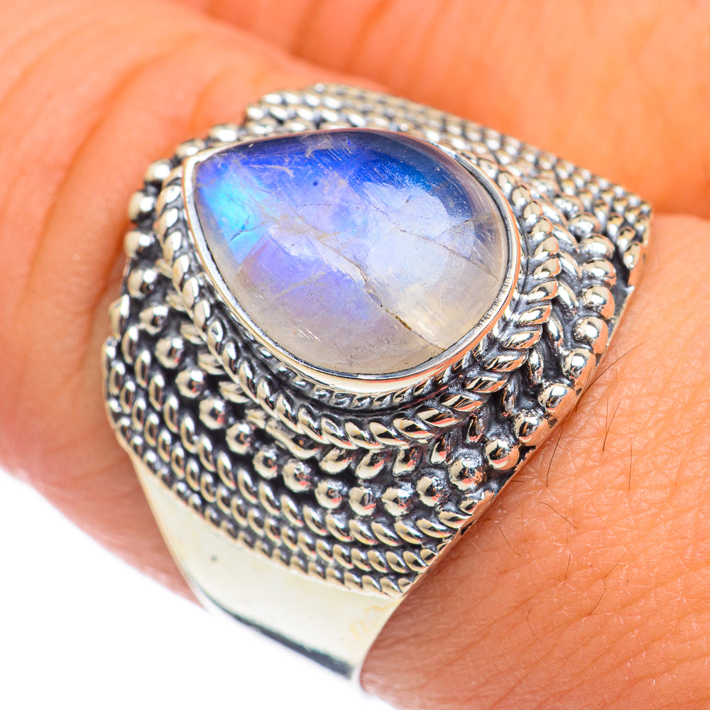 Rainbow Moonstone Rings handcrafted by Ana Silver Co - RING68773
